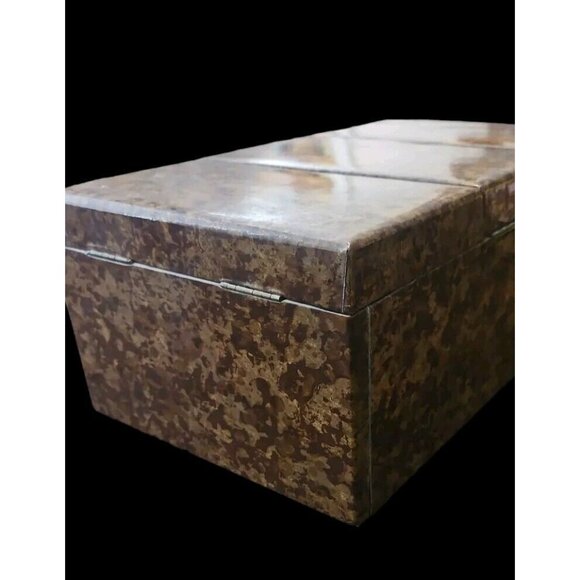 Vtg Jewelry Box Tri Fold Velvet Lined Gold Brown Marble Vinyl Mid Century - Picture 6 of 16